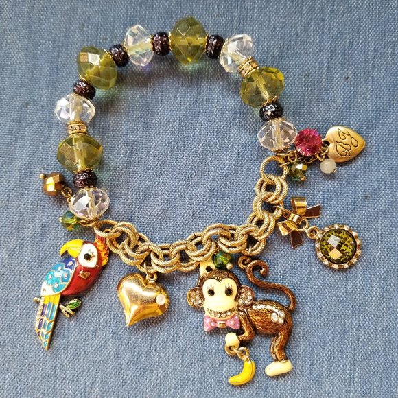 🐒Betsey "A Day at the Zoo" VINTAGE HTF Half-Stretch Jungle Charm Bracelet-GPC🐒 - Picture 1 of 8